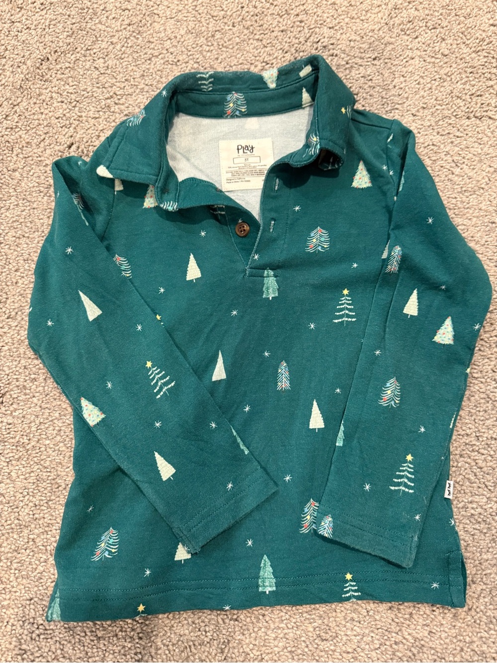 Little Sleepie Green Holiday Tree Long-Sleeve Polo Top for Kids